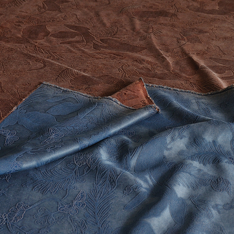 YPQLER - Handmade 40 Momme Gray-Blue Embossed Scrape-Dyed Heavy Satin Mud Silk Fabric - 110cm by the Yard
