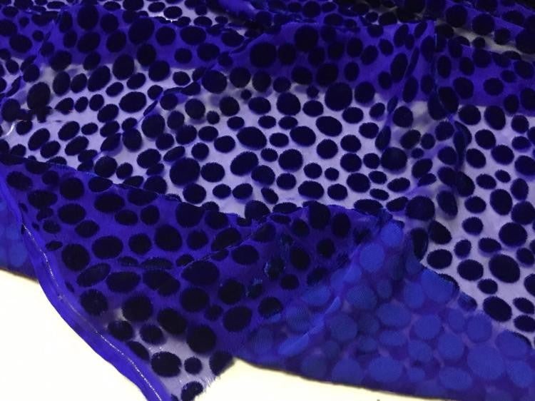 HEBBOD - Hepburn-style Polka Dot Pattern Semi-sheer with a Draping Effect Burnout Silk Velvet Satin Fabric - 114cm wide by the Yard