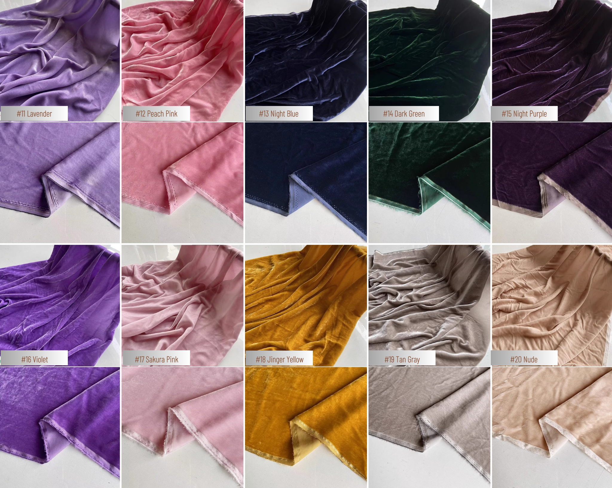 CHUNSE - 40 Momme 30 Solid Colors Silk Velvet Fabric 140cm wide by the Yard