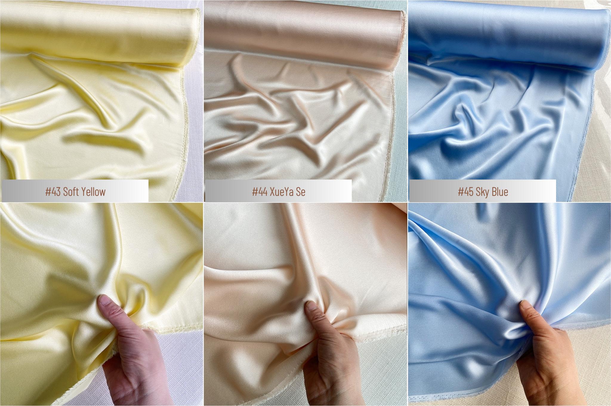 100% Silk Charmeuse, 22 Momme solid 50 colors, 114cm wide by the yard
