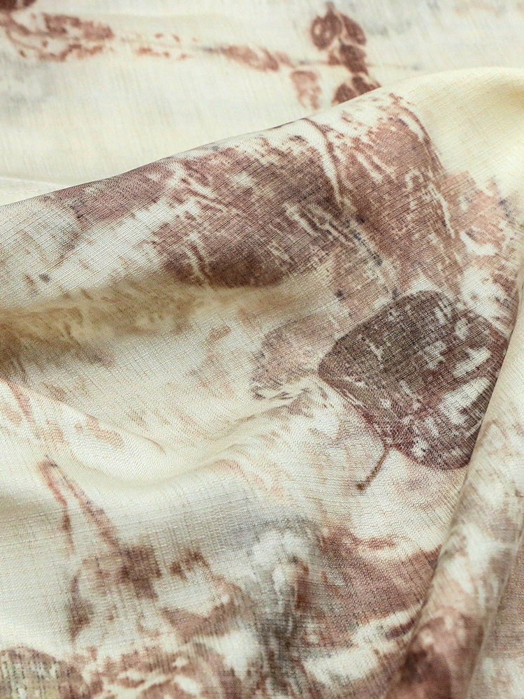 PLANT - 19 Momme Handmade Plant Dye and Leaves Rubbing Eco Friendly Nature Tussah Silk Fabric - 135cm wide By the Yard