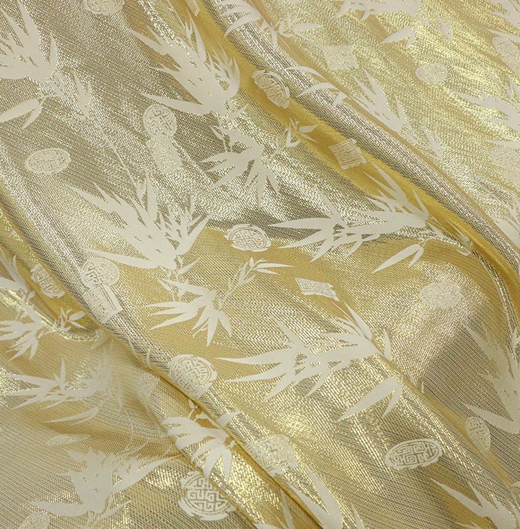 GPIZ - Handmade Silk Woven Gold-Colored Jacquard Satin Fabric - 135cm wide by the Yard