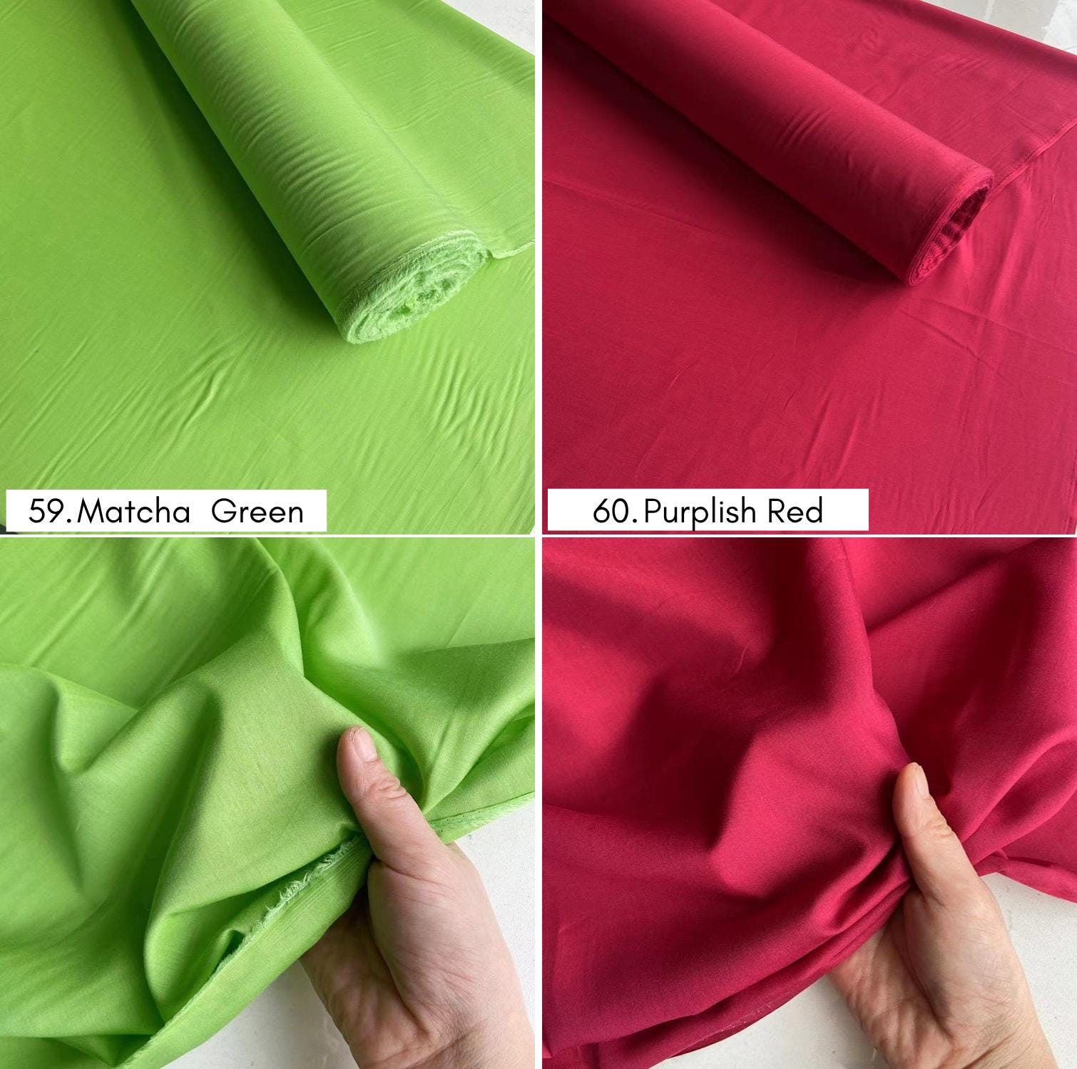 Silk Cotton fabric, 12 momme 140cm wide by the Yard, 60 solid colors
