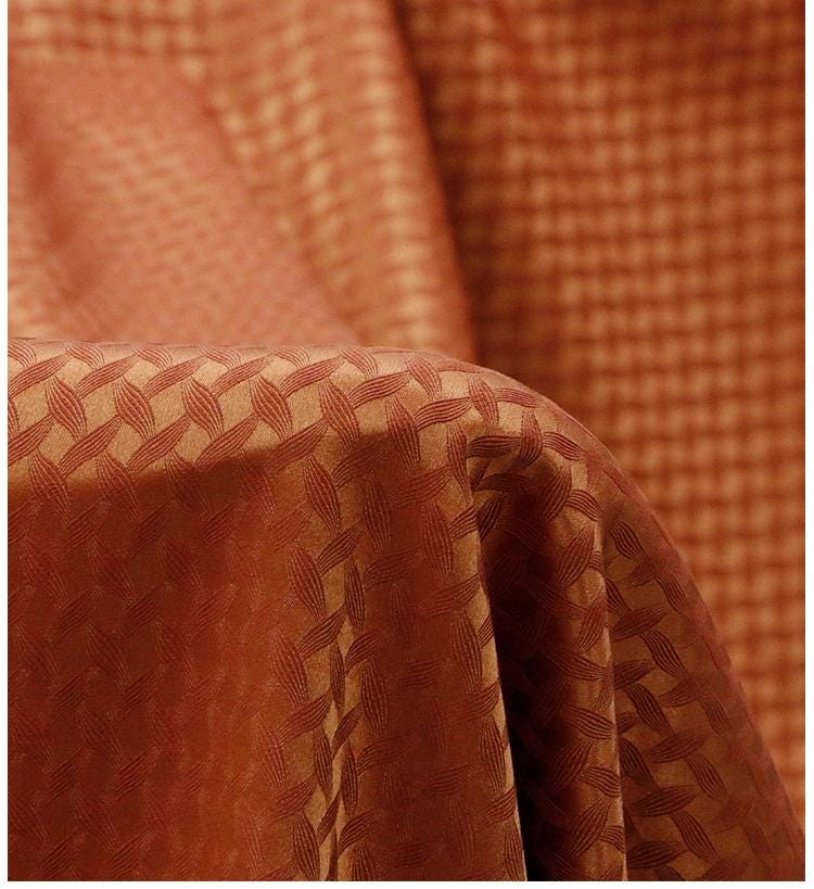 SIMOSZ - 25 Momme Caramel Color Cross Texture Jacquard Mulberry Silk Wool Blend Silk Fabric - 138cm wide by the Yard