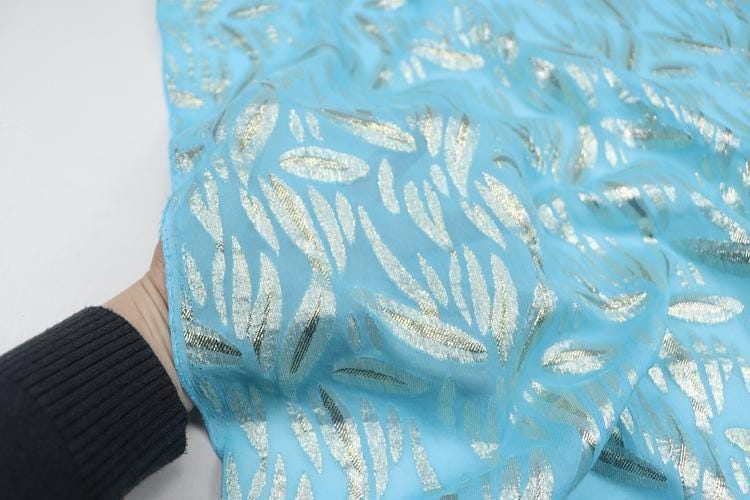 JFHDLS - 12 Momme Golden Thread Weave Silk Georgette Fabric - 135cm wide by the Yard