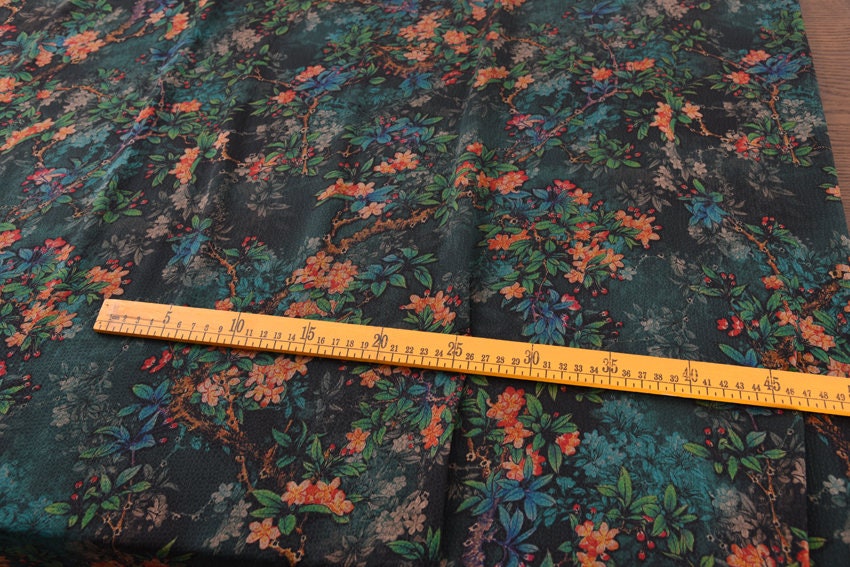 Handmade Gambiered Guangdong Silk Fabric/Vintage Style Floral print/43"/20mm/for Dresses/Cheongsam/Shawls/Pillowcases/By the Yard