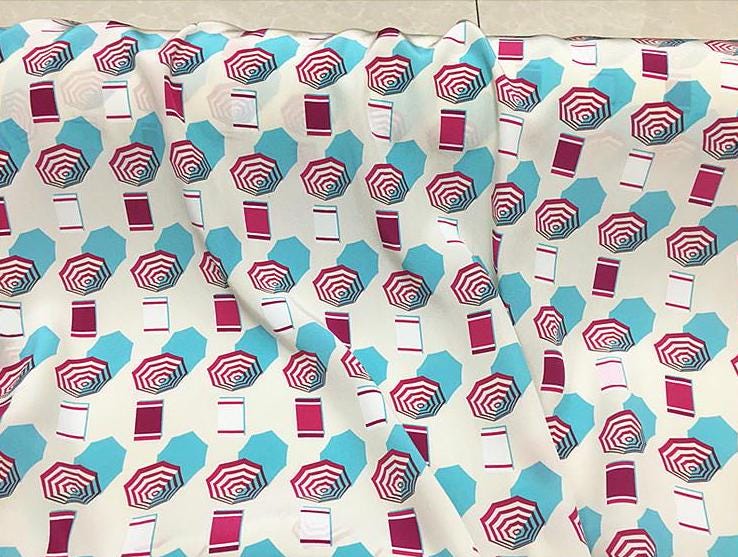 BABXIN - 17 Momme Octagon Pattern Print Wide Silk Crepe de Chine Fabric - 136cm wide by the Yard