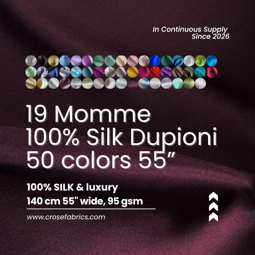 100% Silk Dupioni, 19 Momme solid 50 colors, 140cm wide by the yard