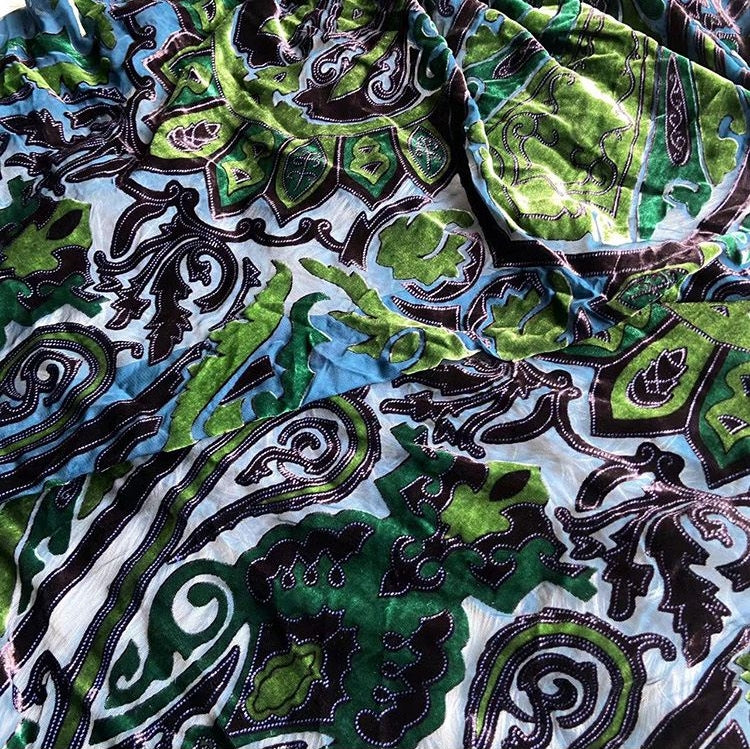 CQILVS - Soft Semi-sheer Green Paisley Printing Silk Velvet Fabric - 110cm wide by the Yard