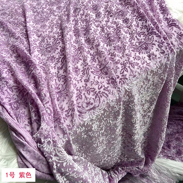 DAZISA - Beautiful Light Purple Paisley Printing Silk Velvet Fabric - 140cm wide by the Yard