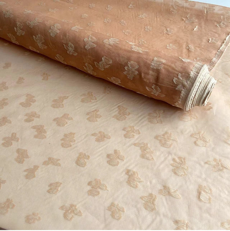 QINFUJ - 8 momme Skin-friendly Cut-out Floral Print Silk Organza Fabric - 140cm wide by the Yard