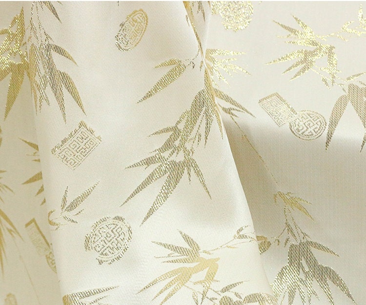 GPIZ - Handmade Silk Woven Gold-Colored Jacquard Satin Fabric - 135cm wide by the Yard