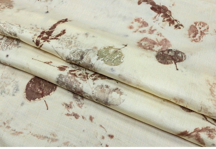 PLANT - 19 Momme Handmade Plant Dye and Leaves Rubbing Eco Friendly Nature Tussah Silk Fabric - 135cm wide By the Yard