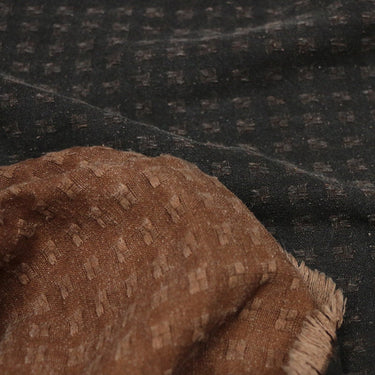 Special Checks - 50 Momme Handmade Coffee Brown Jacquard Tussah Mud Silk Fabric - 97cm wide by the Yard