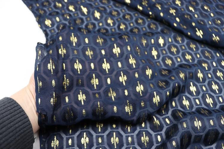JFHZDH - 16 Momme Golden Thread Weave Silk Georgette Fabric - 114cm wide by the Yard