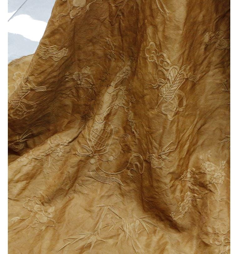 BABTUN - 33 Momme Vintage Plant Jacquard Silk-Wool Blend Fabric - 135cm wide by the Yard