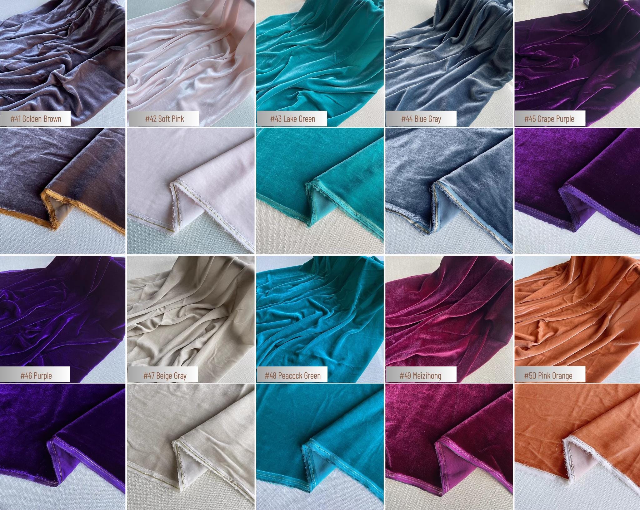 CHUNSE - Silk Velvet Fabric, 60 Solid Colors 40 Momme 140cm wide by the Yard