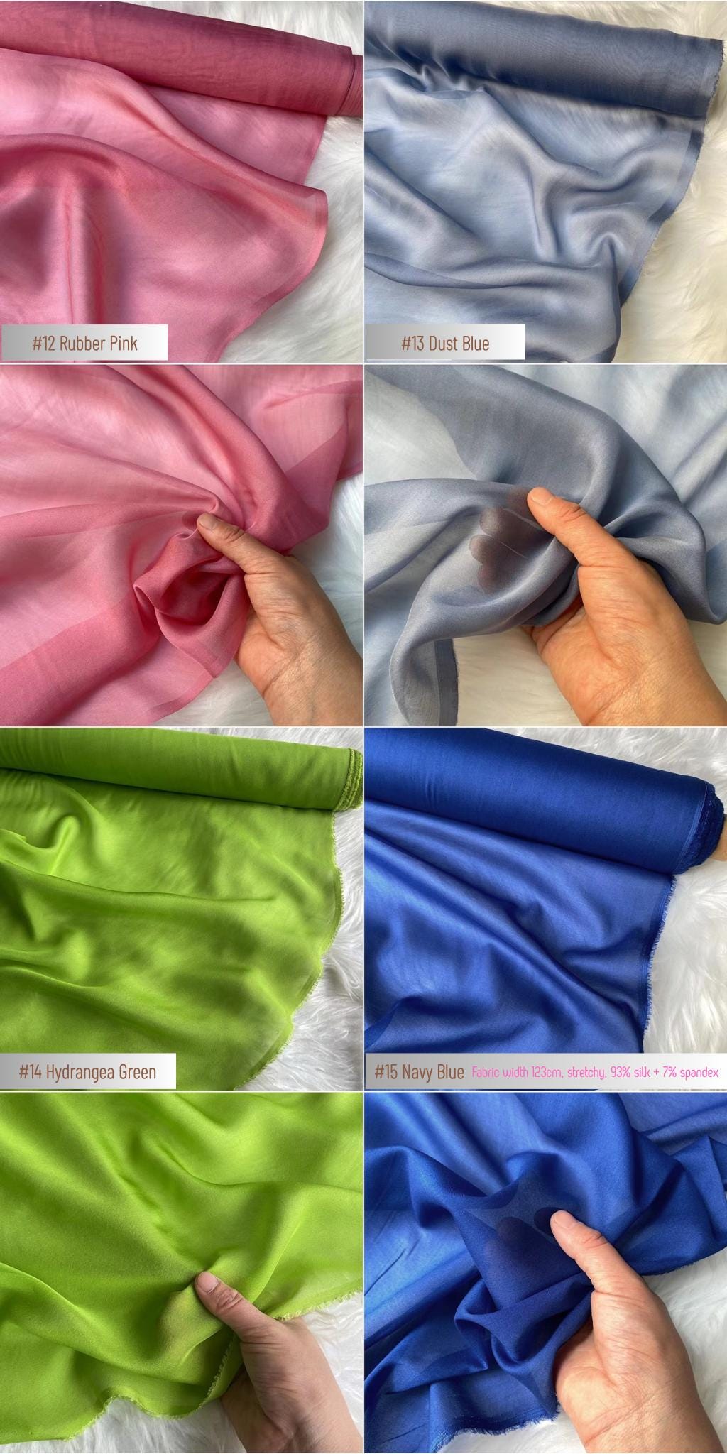 34 Solid Colors - 8 momme Silk Chiffon Fabric - 140cm wide by the Yard