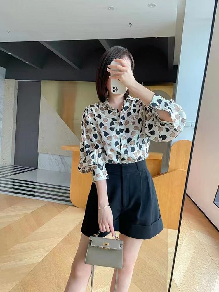 BUBHDX - 21 Momme Heart Shape Digital Print Stretch Silk Satin Fabric - 140cm wide by the Yard