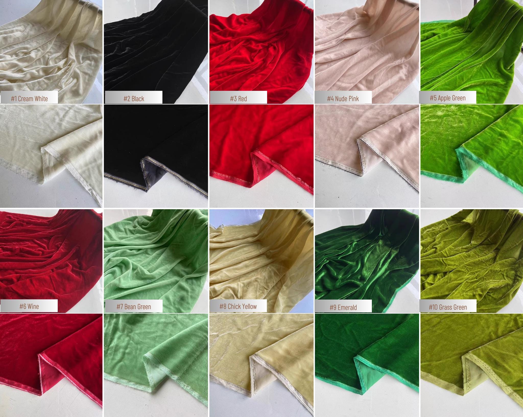 CHUNSE - Silk Velvet Fabric, 60 Solid Colors 40 Momme 140cm wide by the Yard