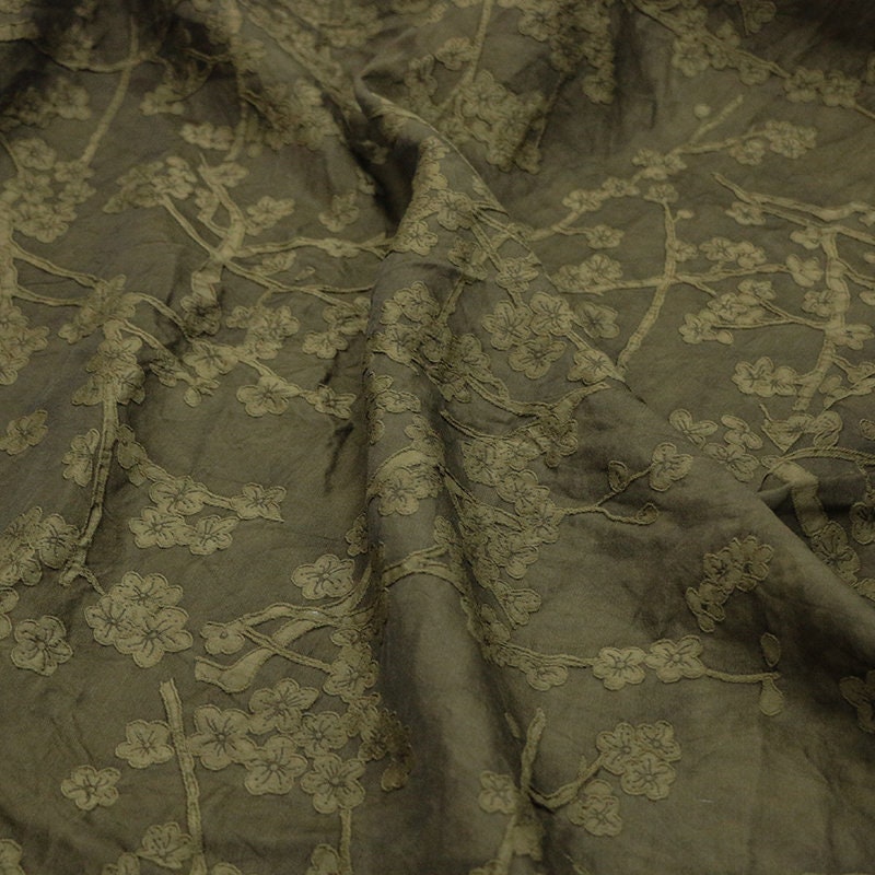BLIE- Natural Mulberry Silk Wool Plant Dyed Silk Wool Jacquard Satin Fabric - 135cm by the Yard