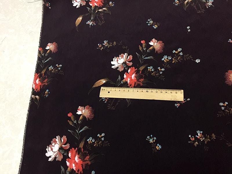 SZSEKA - 16 Momme Deep Coffee Base Color Digital Print Wide Silk Double Georgette Fabric - 140cm wide by the Yard