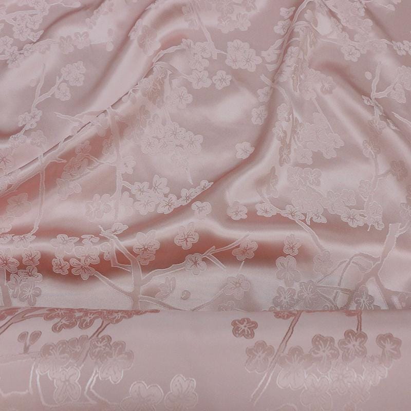 MKAIBX - 19 Momme Handmade Pink Plum Jacquard Sangbo Satin Silk Fabric - 135cm wide by the Yard