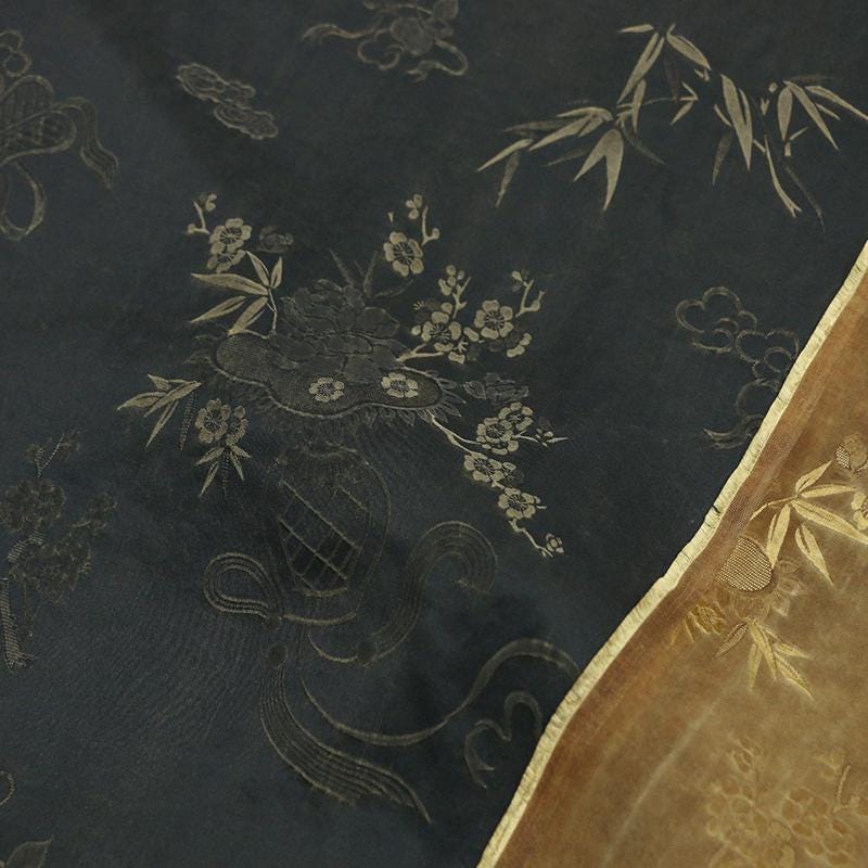 BABAOT - Simple style high-end Handmade Eight Treasures Black Brown Jacquard Gambiered Ganton Gauze Silk Blended Fabric By the Yard