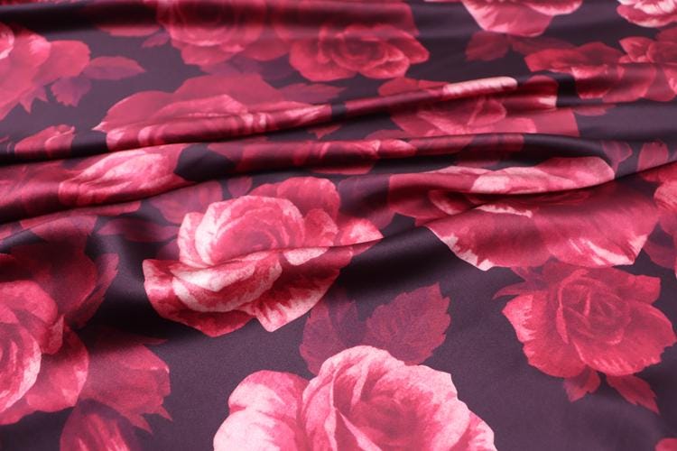 JFHMGU - 16 momme Floral Print Charmeuse Silk Satin Fabric - 140cm wide by the Yard