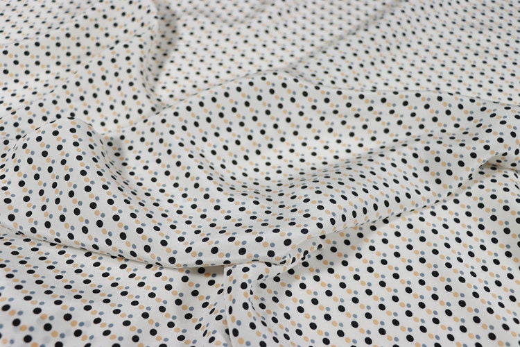 XIBODIAN - 14 momme Small Polka Dot Print Silk Crepe de Chine Fabric - 138cm wide by the Yard