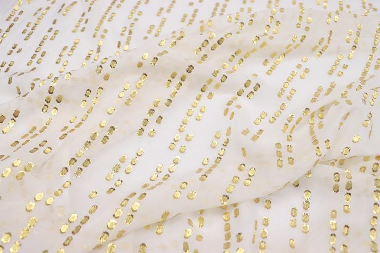 JFHBSJ - 10 Momme Golden Thread Weave Silk Georgette Fabric - 114cm wide by the Yard