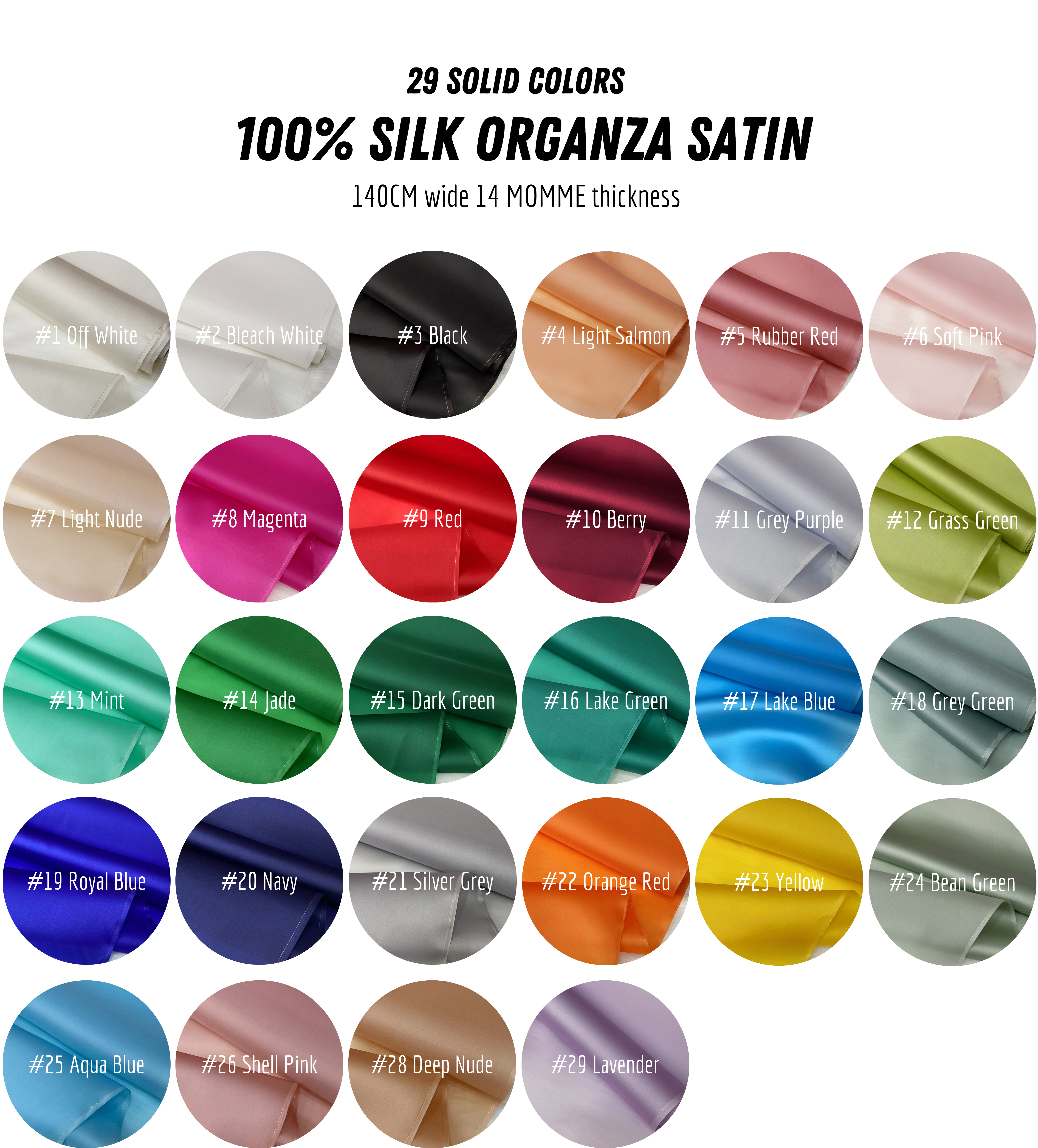 29 Solid Colors - 14 Momme Silk Organza Satin Fabric for Prom Dresses - 140cm wide by the Yard