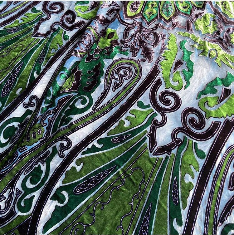 CQILVS - Soft Semi-sheer Green Paisley Printing Silk Velvet Fabric - 110cm wide by the Yard