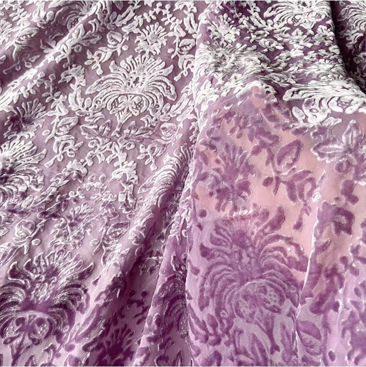 DAZISA - Beautiful Light Purple Paisley Printing Silk Velvet Fabric - 140cm wide by the Yard