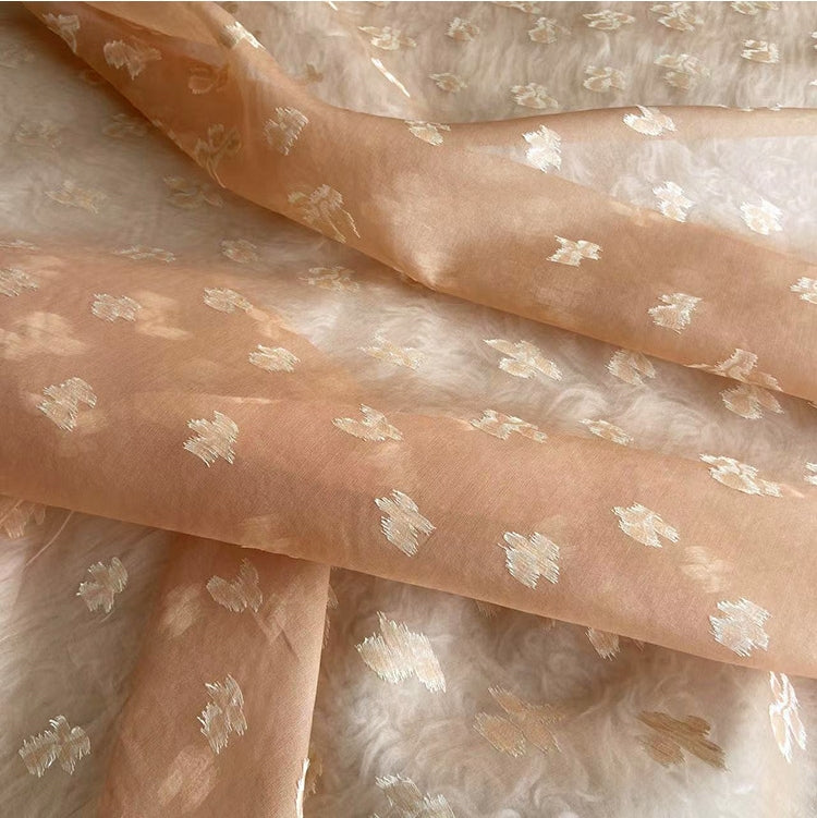QINFUJ - 8 momme Skin-friendly Cut-out Floral Print Silk Organza Fabric - 140cm wide by the Yard