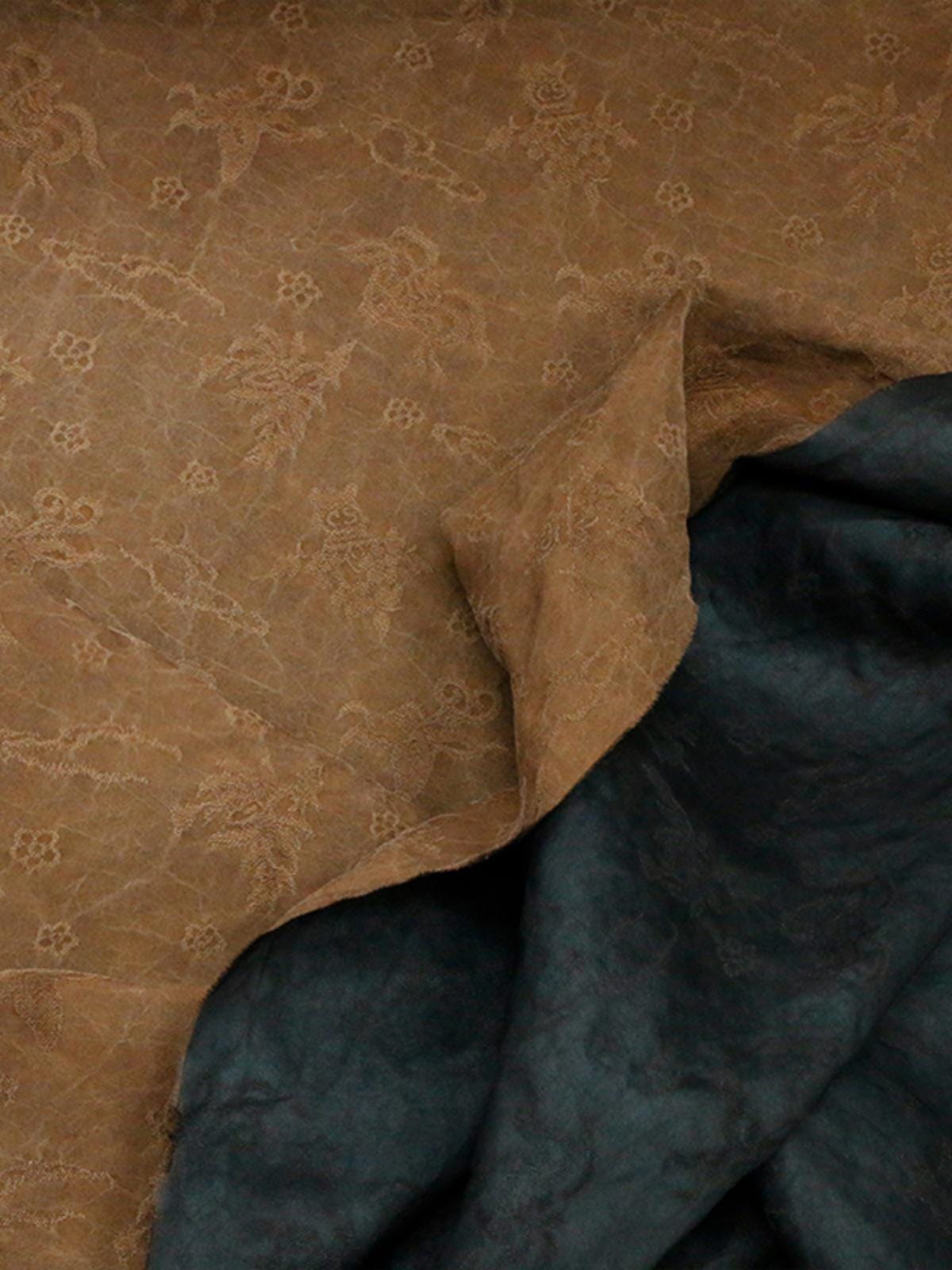 OSEGUW- 15 Momme Handmade Primary Color Cracks Jacquard Plant Dye Mud Silk Fabric, 114cm by the Yard