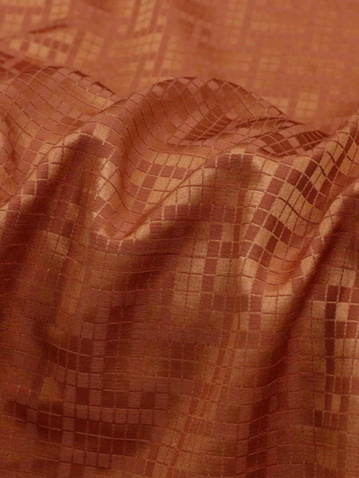 SIMOJT - 25 Momme Caramel Color Checkered Jacquard Mulberry Silk Wool Blend Silk Fabric - 138cm wide by the Yard