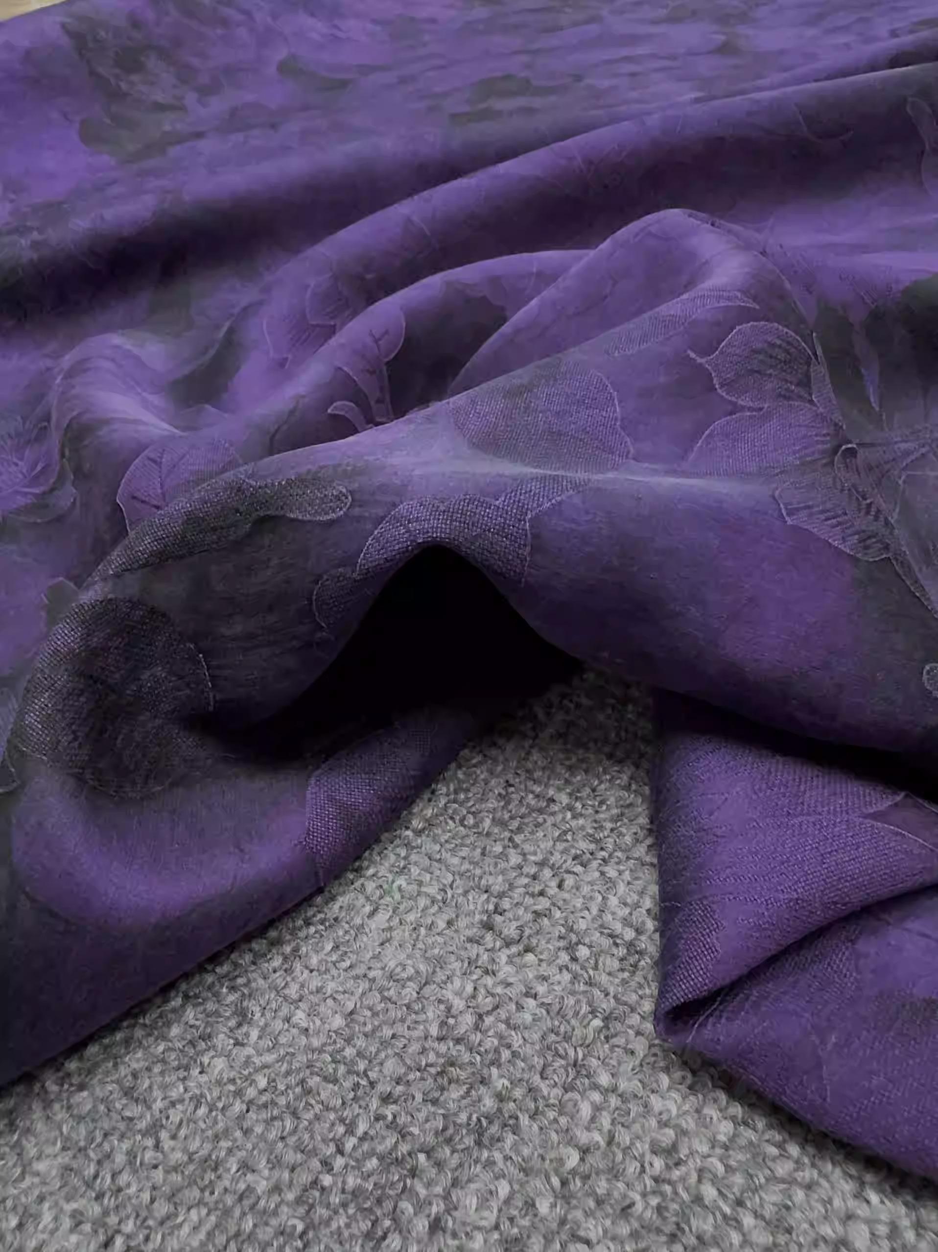 BUBHLZZ - Chic Purple 26 Momme HUALUO Jacquard Hongyunsha Silk Fabric (Openwork texture) - 114cm by the Yard