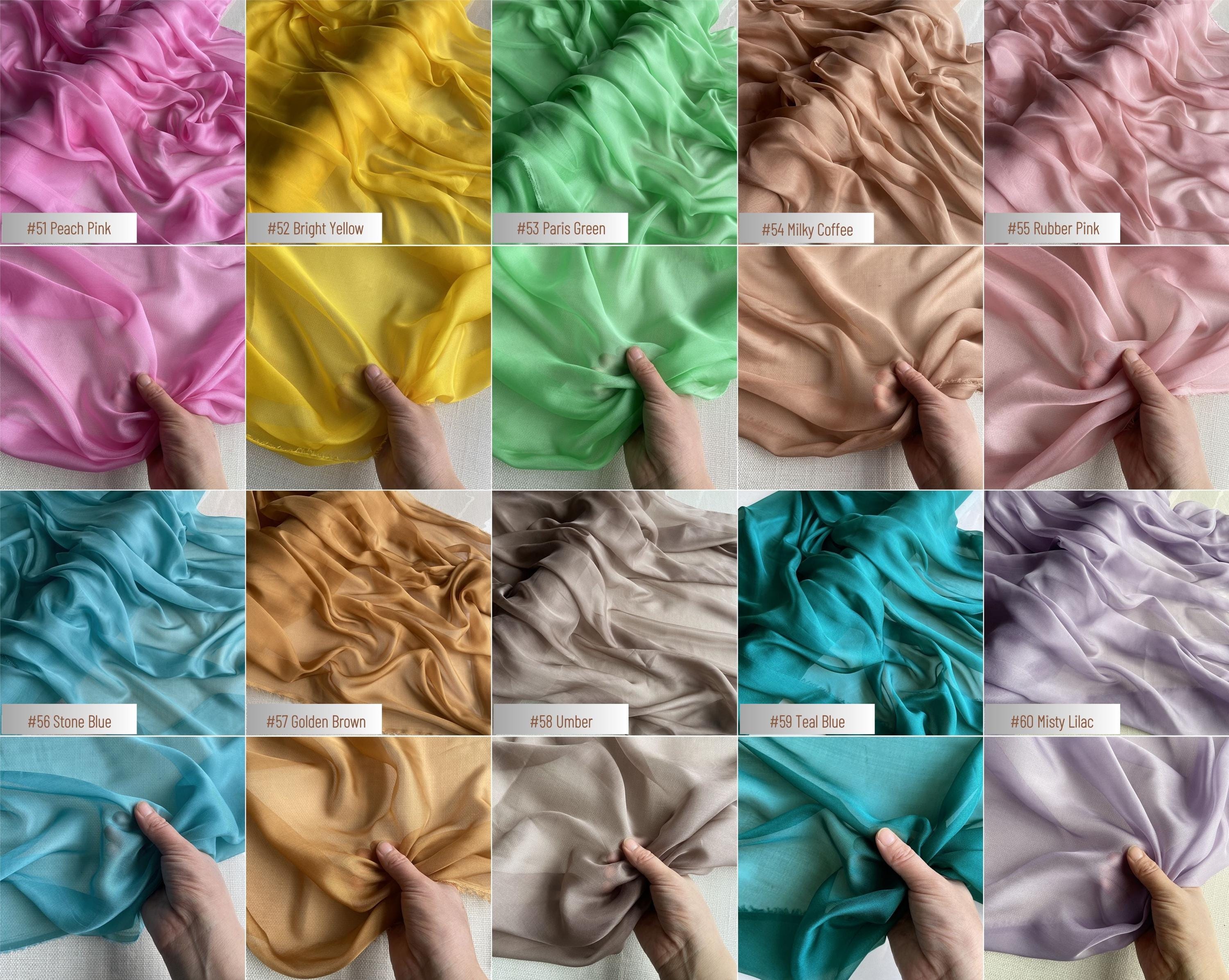 100% Silk Chiffon Fabric, 6 Momme 140cm wide by the Yard, 60 colors regular supply