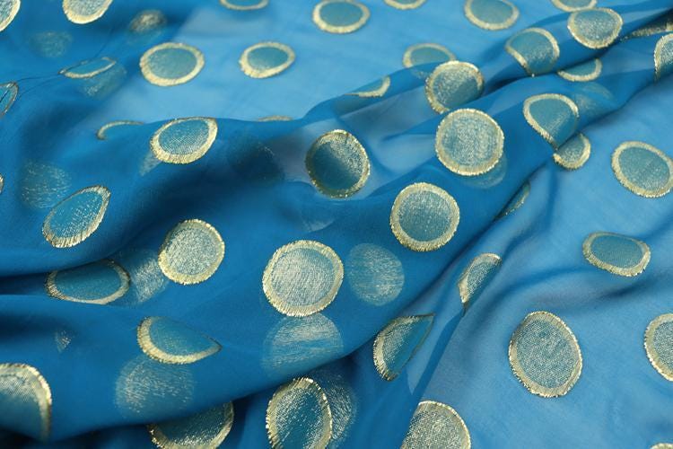 JFHLQQ - 9 Momme Golden Thread Weave Silk Georgette Fabric - 115cm wide by the Yard