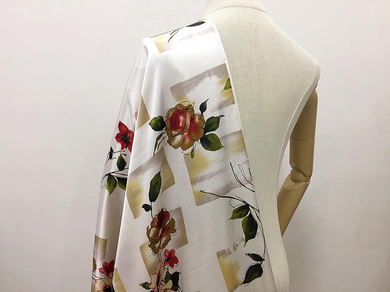 SZDGEZ- 16 Momme Watercolor Abstract Print Stretch Charmeuse Silk Satin Fabric - 114cm wide by the Yard