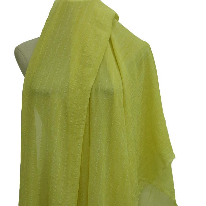 LEMOHU - 12 Momme Lemon Yellow Striped Jacquard Silk Georgette Fabric - 110cm wide by the Yard