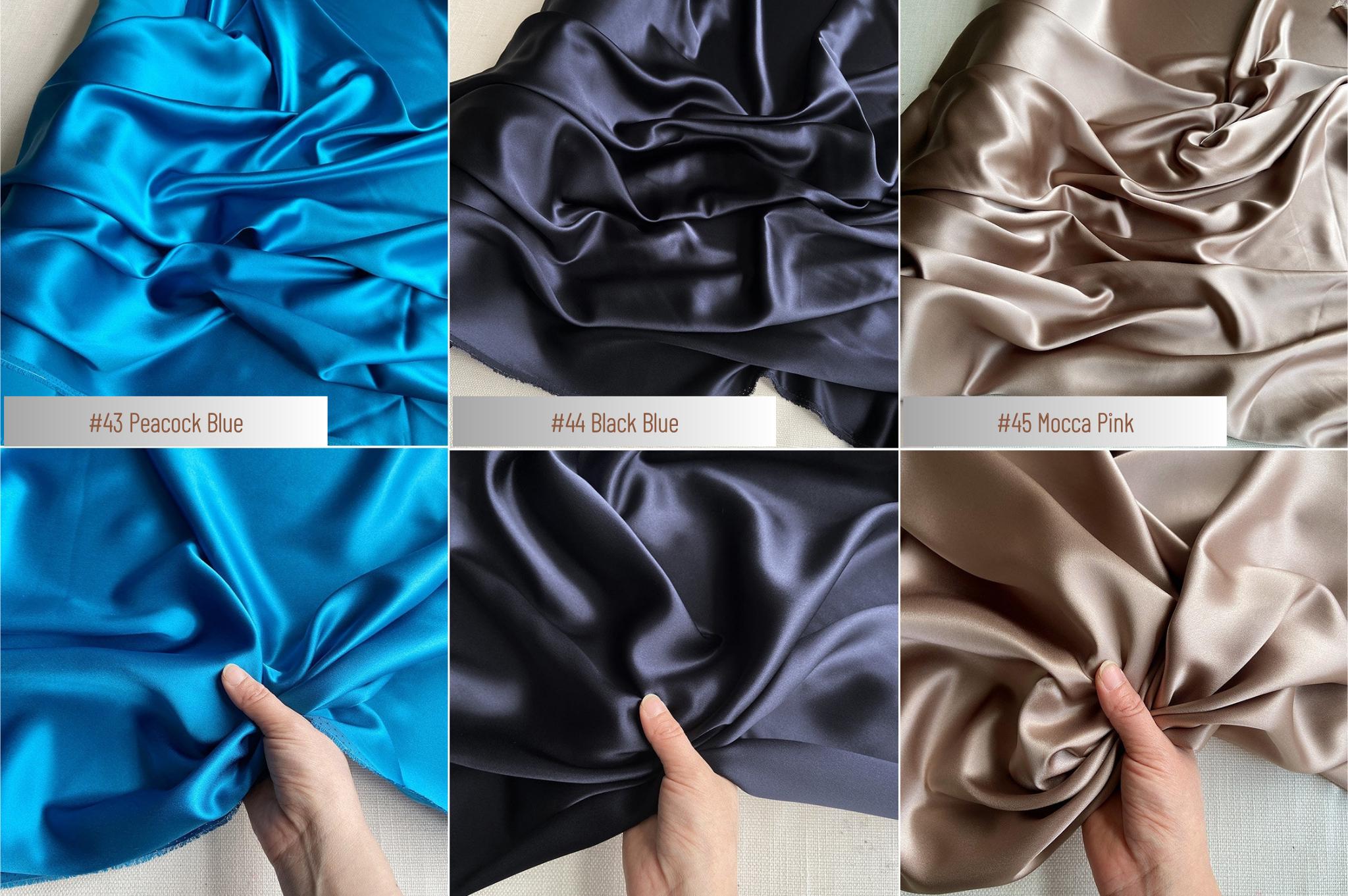 100% Silk Charmeuse, 22 Momme solid 50 colors, 140cm wide by the yard