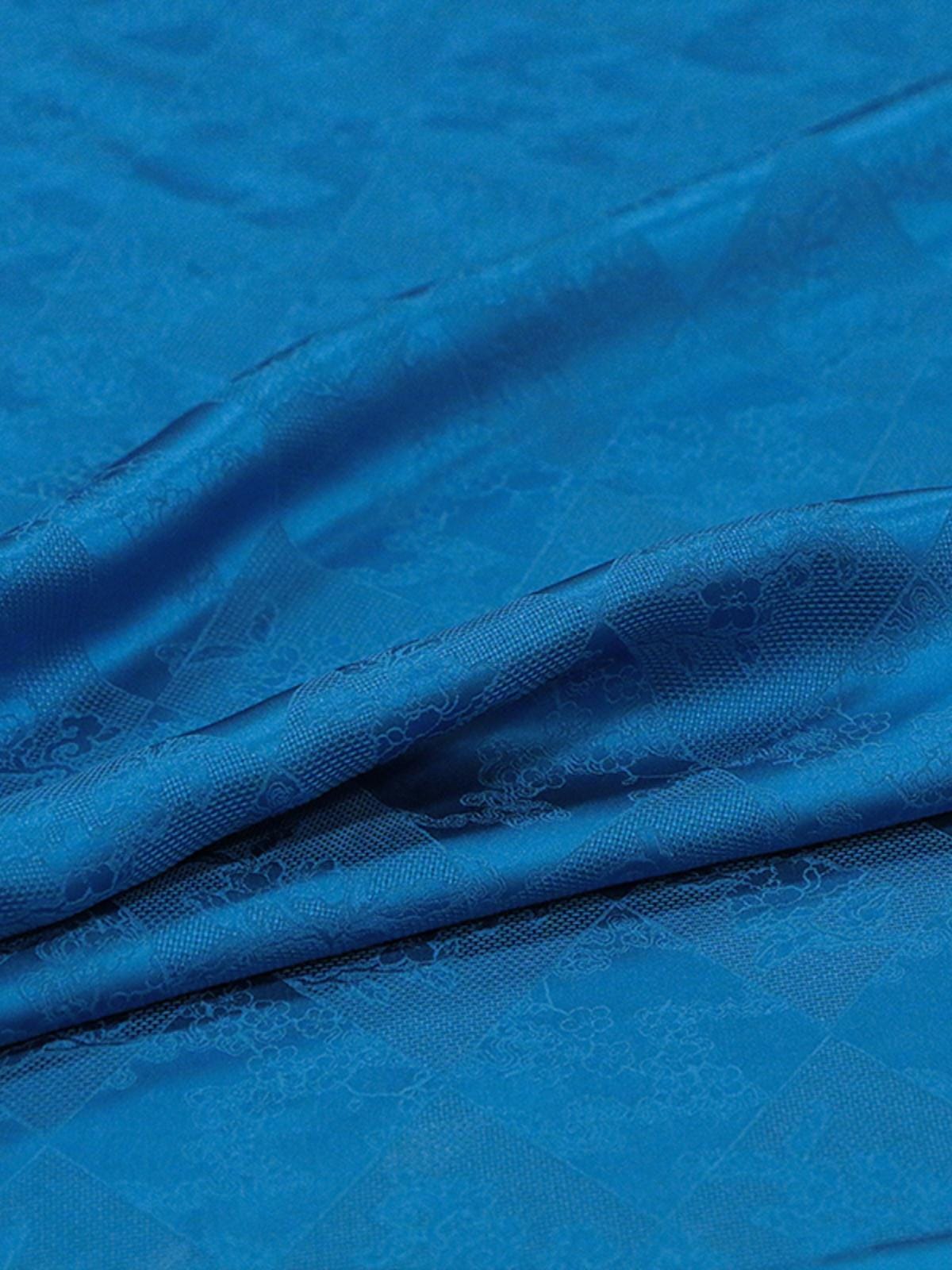 BAOSLA - 19 Momme Eco Friendly Plant Dye Sapphire Blue Jacquard Silk Blend Rayon Fabric - 130cm wide by the Yard