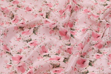 KFSYX - 8 Momme Pink floral print Silk Crepe de Chine Fabric - 138cm by the Yard