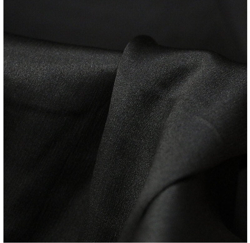 BBH - 22 Momme Handmade Eco Friendly Black Crinkled Mud Silk Satin Fabric - 125cm by the Yard