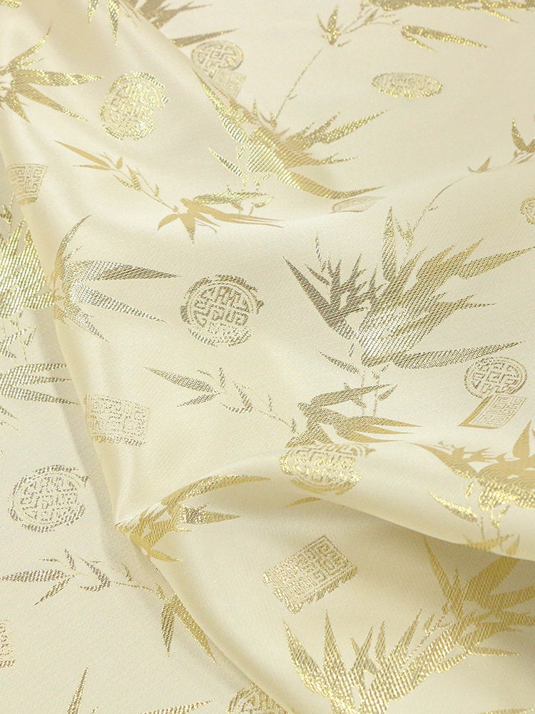 GPIZ - Handmade Silk Woven Gold-Colored Jacquard Satin Fabric - 135cm wide by the Yard