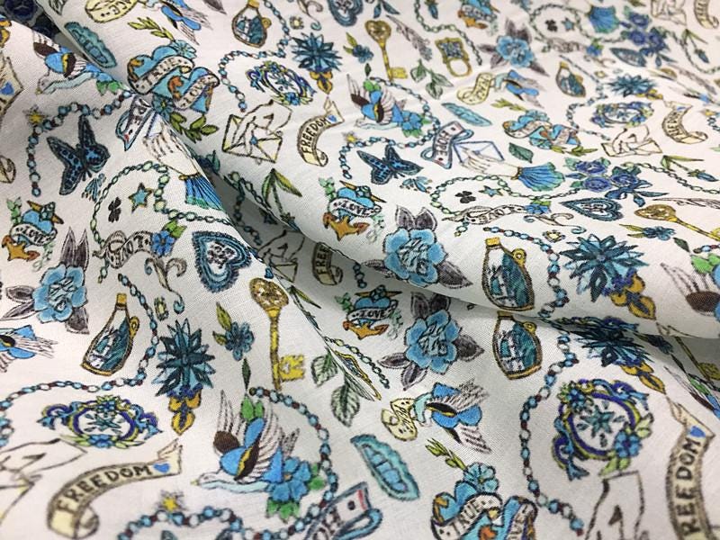 HFLASH - 12 Momme Silk Cotton Blended Print Fashion Fabric - 140cm wide by the Yard