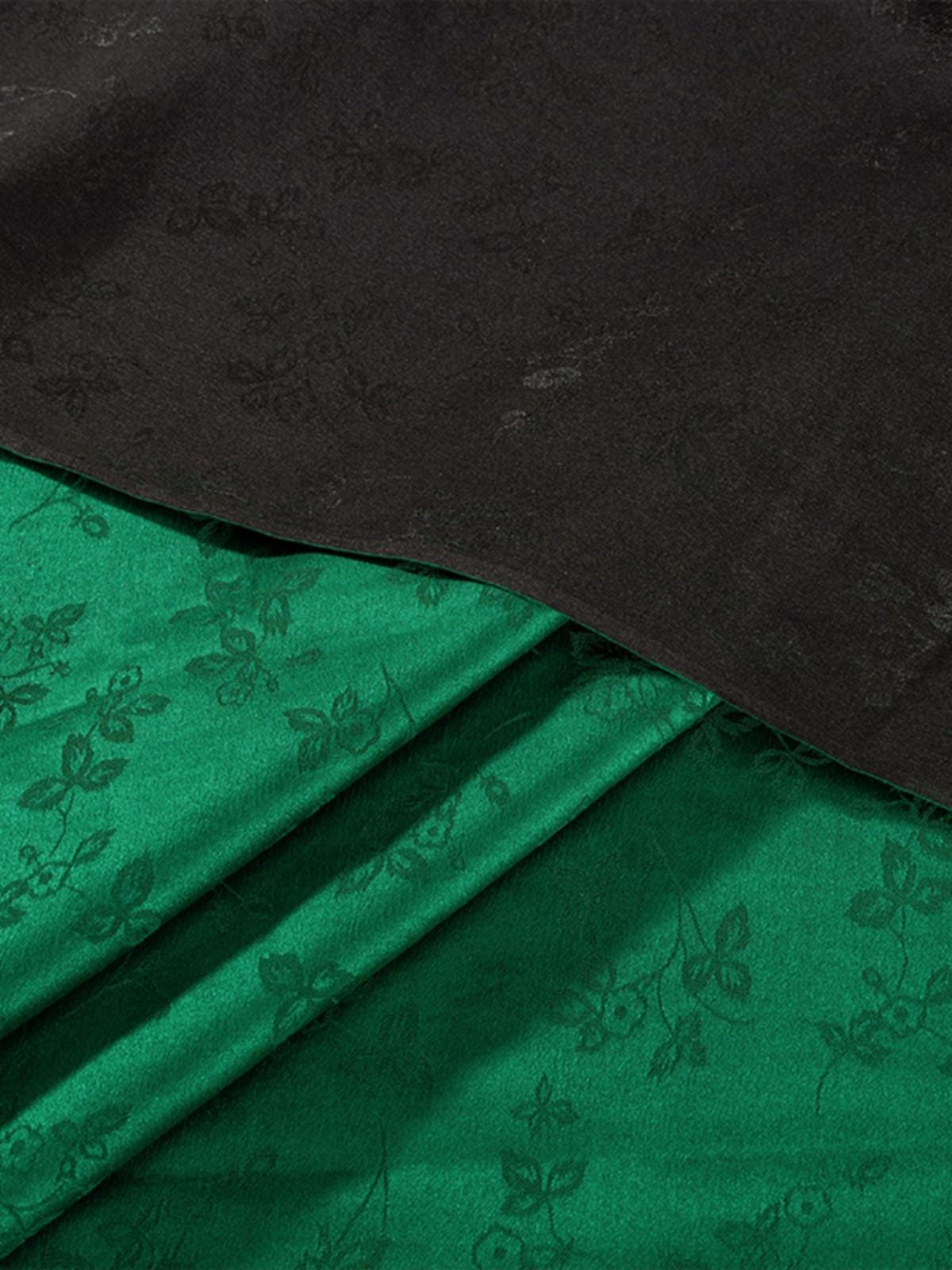 MOLXYN- 23 Momme Handmade Dark Green Jacquard Gambiered Ganton Gauze Silk Blended Fabric - 110cm By the Yard