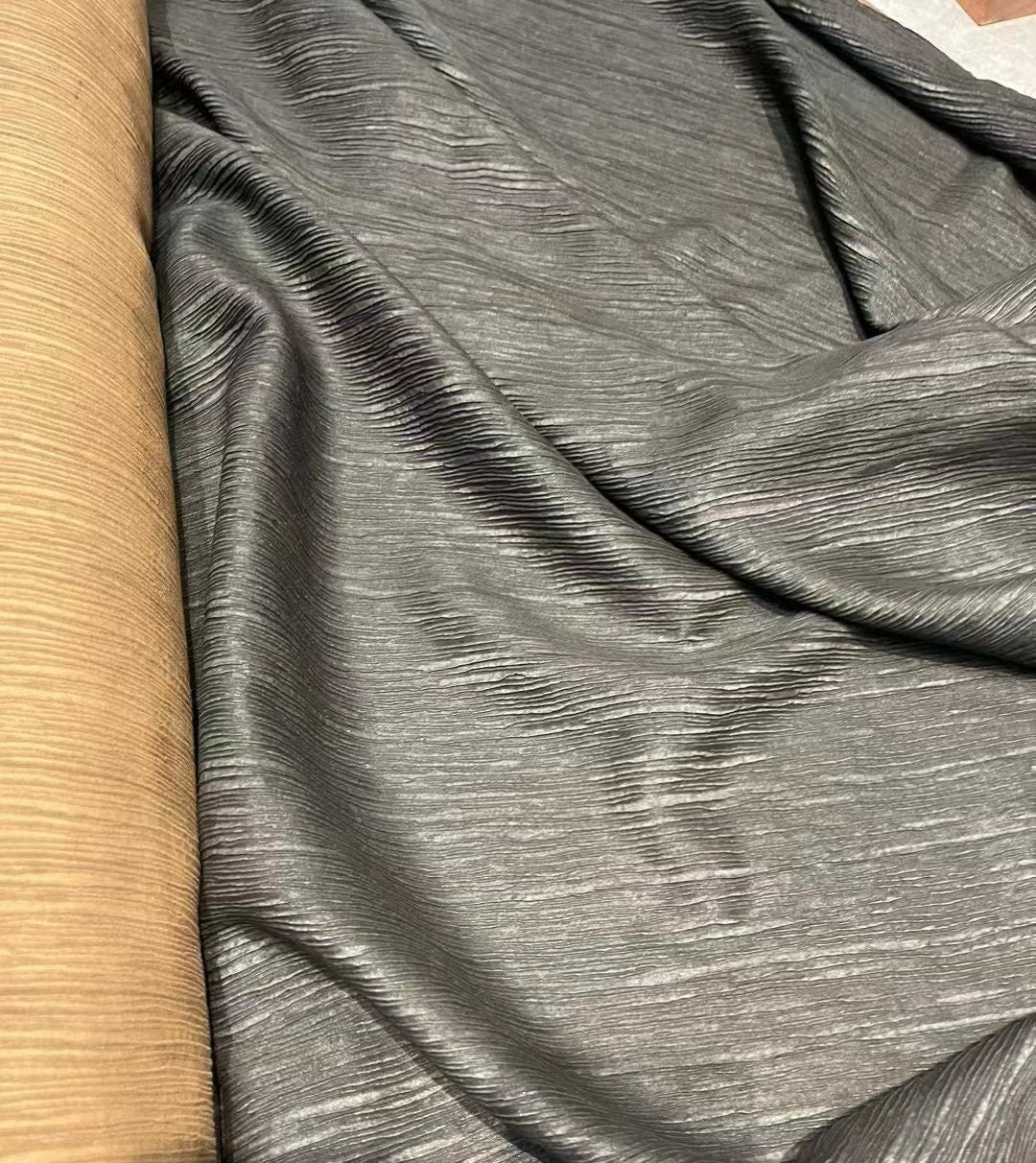 SHUNYUDUAN - 40 Momme Handmade Plant Dye Jacquard Crinkled Mud Silk Satin Fabric - 140cm wide by the Yard